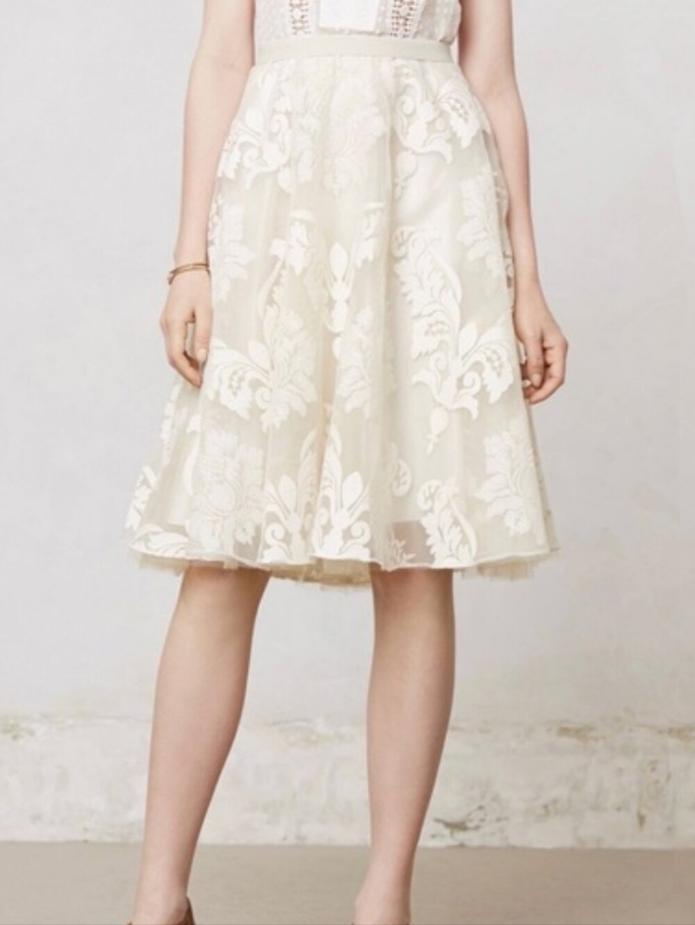 Yoana Baraschi Cream Floral Lace Skirt
